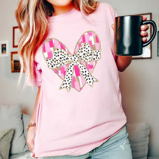 Gold Lined Heart With Leopard Bow Wholesale Comfort Color Tee - Quick TAT - Limeberry Designs