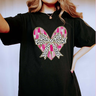 Gold Lined Heart With Leopard Bow Wholesale Comfort Color Tee - Quick TAT - Limeberry Designs