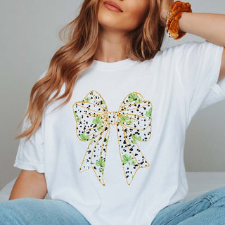 Gold Lined Shamrock Bow Comfort Color Tee - Limeberry Designs