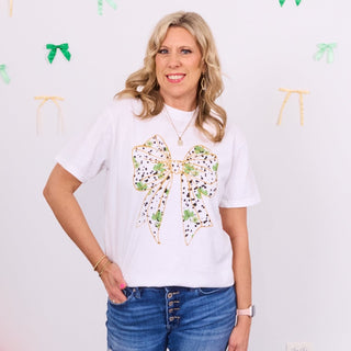 Gold Lined Shamrock Bow Comfort Color Tee - Limeberry Designs