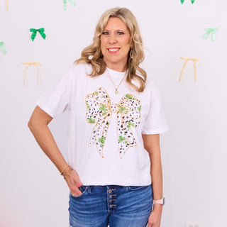 Gold Lined Shamrock Bow Wholesale Comfort Color Tee - Fast TAT - Limeberry Designs