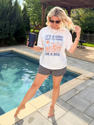 Good Day To Drink On A Boat Graphic Comfort Color Tee - Limeberry Designs