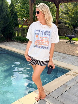 Good Day To Drink On A Boat Graphic Comfort Color Tee - Limeberry Designs
