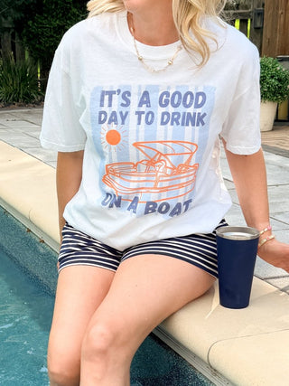 Good Day To Drink On A Boat Graphic Comfort Color Tee - Limeberry Designs