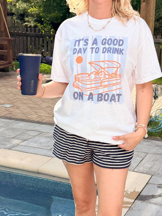 Good Day To Drink On A Boat Graphic Comfort Color Tee - Limeberry Designs