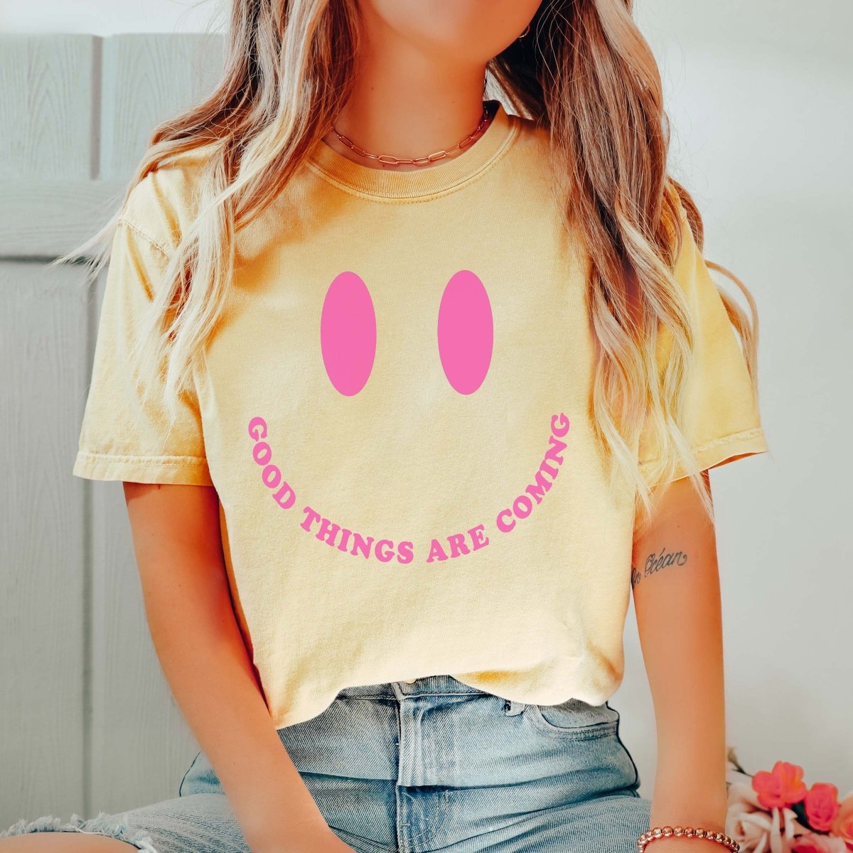 Good Things Are Coming Smile Comfort Color Wholesale Tee - Hot Item - Limeberry Designs