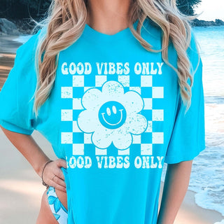 Good Vibes Only Flower Smile Comfort Color Wholesale Tee - Popular Item - Limeberry Designs