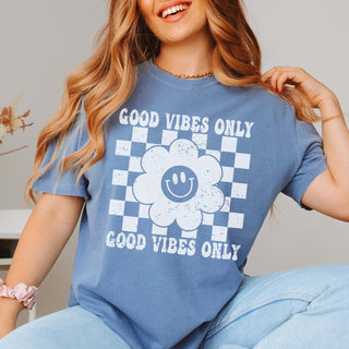 Good Vibes Only Flower Smile Comfort Color Wholesale Tee - Popular Item - Limeberry Designs