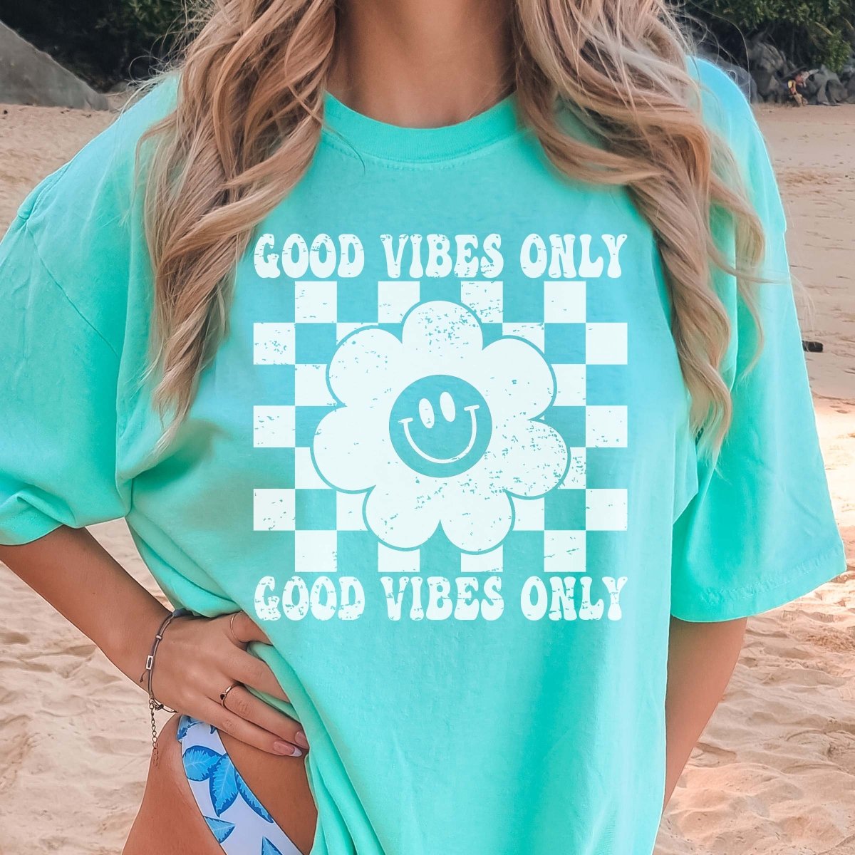 Good Vibes Only Flower Smile Comfort Color Wholesale Tee - Popular Item - Limeberry Designs