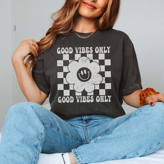 Good Vibes Only Flower Smile Comfort Color Wholesale Tee - Popular Item - Limeberry Designs