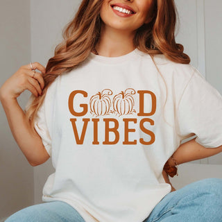 Good Vibes Pumpkin Comfort Color Graphic Tee - Limeberry Designs