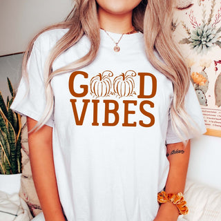 Good Vibes Pumpkin Comfort Color Graphic Tee - Limeberry Designs