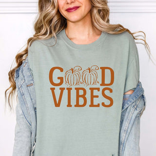 Good Vibes Pumpkin Comfort Color Graphic Tee - Limeberry Designs