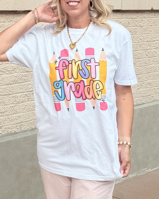 Grade Level Pencil Teacher Comfort Color Graphic Tee