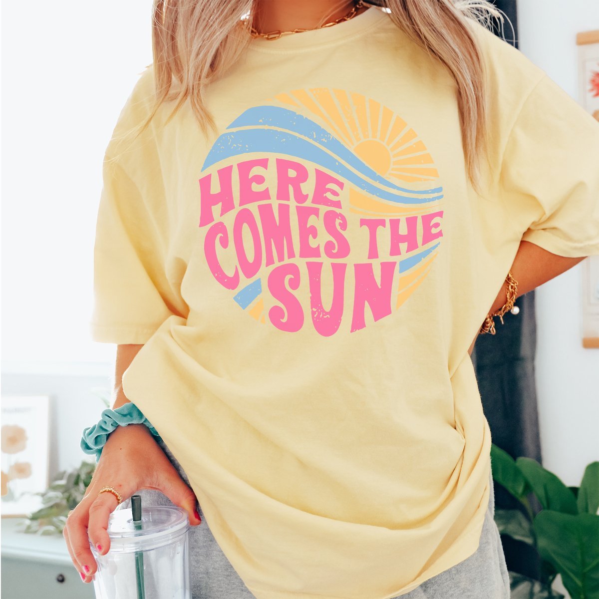 Graphic of the Month Here Comes the Sun Comfort Color Tee - Limeberry Designs