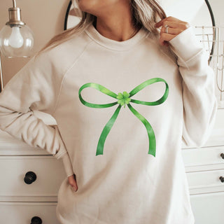 Green Bow With Shamrock Wholesale Bella Crew Sweatshirt - Fast Shipping - Limeberry Designs