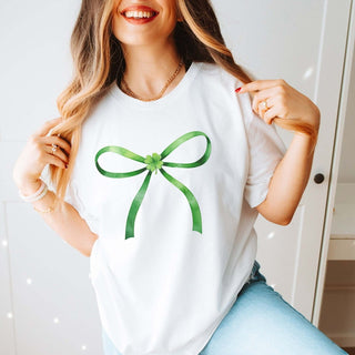 Green Bow With Shamrock Wholesale Bella Graphic Tee - Fast TAT - Limeberry Designs