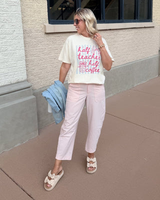 Half Teacher Half Coffee Comfort Color Graphic Tee - Limeberry Designs