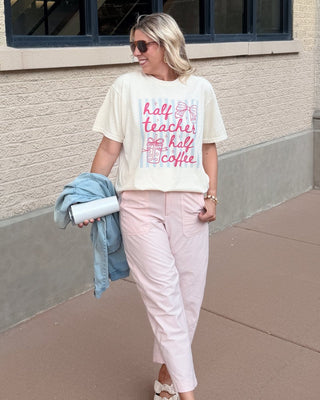 Half Teacher Half Coffee Comfort Color Graphic Tee - Limeberry Designs