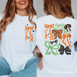 Halloween Bow Collage Comfort Color Graphic Tee Front & Back Design - Limeberry Designs