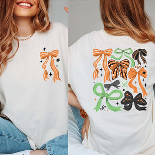 Halloween Bow Collage Comfort Color Graphic Tee Front & Back Design - Limeberry Designs