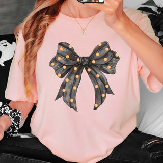 Halloween Polka Dot Bow Wholesale Bella Graphic Tee - Fast Shipping - Limeberry Designs