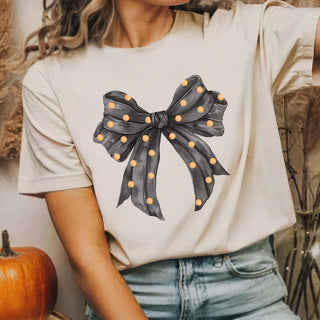 Halloween Polka Dot Bow Wholesale Bella Graphic Tee - Fast Shipping - Limeberry Designs