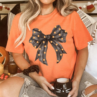 Halloween Polka Dot Bow Wholesale Bella Graphic Tee - Fast Shipping - Limeberry Designs