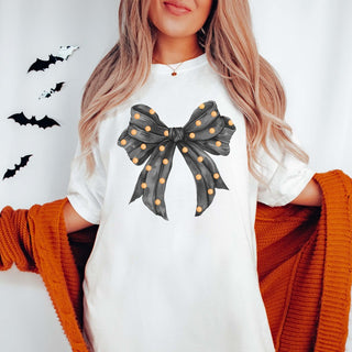 Halloween Polka Dot Bow Wholesale Bella Graphic Tee - Fast Shipping - Limeberry Designs