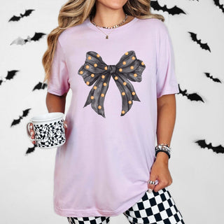 Halloween Polka Dot Bow Wholesale Bella Graphic Tee - Fast Shipping - Limeberry Designs