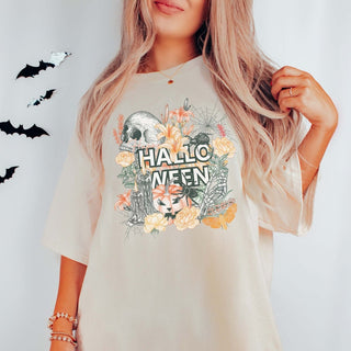 Halloween Skulls And Flowers Wholesale Comfort Color Graphic Tee - Fast Shipping - Limeberry Designs