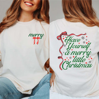Have Yourself A Merry Christmas Bow Comfort Color Graphic Tee Front & Back Design - Limeberry Designs