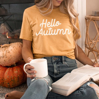 Hello Autumn Wholesale Bella Graphic Tee - Quick Shipping - Limeberry Designs