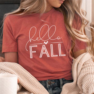 Hello Fall With Heart Wholesale Bella Graphic Tee - Fast Shipping - Limeberry Designs