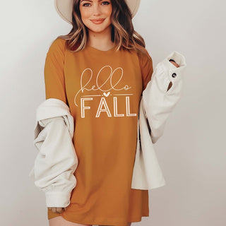 Hello Fall With Heart Wholesale Bella Graphic Tee - Fast Shipping - Limeberry Designs