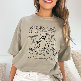 Hello Pumpkin Bow Collage Comfort Color Graphic Tee - Limeberry Designs