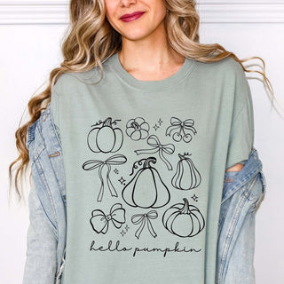 Hello Pumpkin Bow Collage Comfort Color Graphic Tee - Limeberry Designs