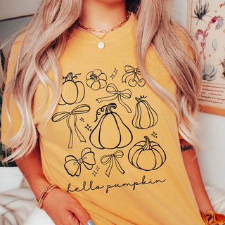 Hello Pumpkin Bow Collage Comfort Color Graphic Tee - Limeberry Designs