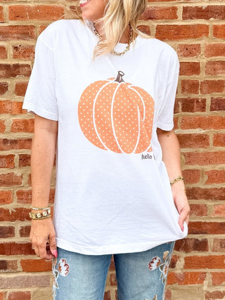 Hello Pumpkin Polka Dot Comfort Color Tee - Limeberry Designs