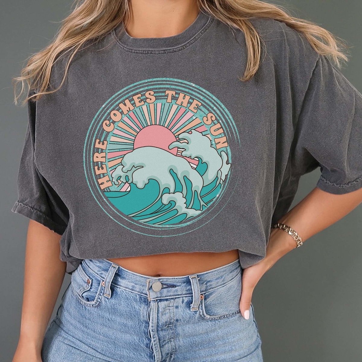 Here Comes The Sun Retro Wave Comfort Color Wholesale Tee - Quick Shipping - Limeberry Designs
