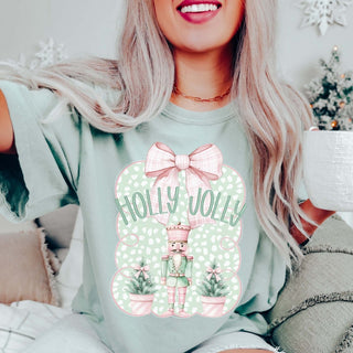 Holly Jolly Nutcracker Pink & Green Comfort Color Graphic Tee - Limeberry Designs