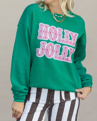 Holly Jolly Pink Letter Bella sweatshirt in green