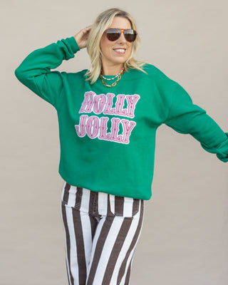Holly Jolly Pink Letter Bella sweatshirt in green