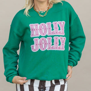 Holly Jolly Pink Letter Bella sweatshirt in green