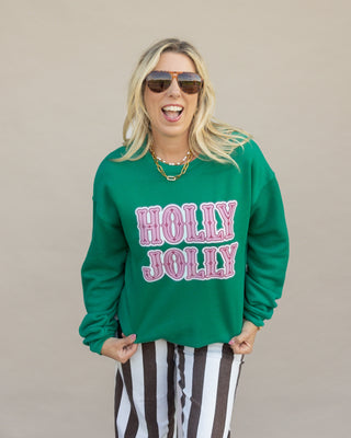 Holly Jolly Pink Letter Bella sweatshirt in green