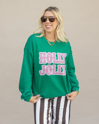 Holly Jolly Pink Letter Bella sweatshirt in green