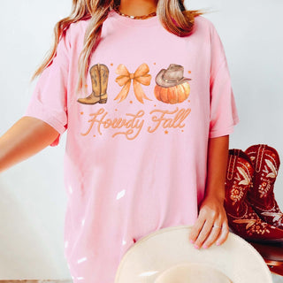 Howdy Fall Boot Bow Pumpkin Comfort Color Graphic Tee - Limeberry Designs