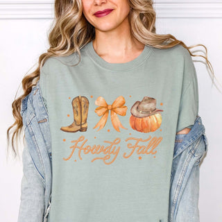 Howdy Fall Boot Bow Pumpkin Comfort Color Graphic Tee - Limeberry Designs