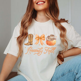 Howdy Fall Boot Bow Pumpkin Comfort Color Graphic Tee - Limeberry Designs