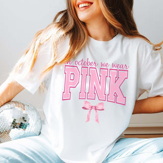In October We Wear Pink Bow Bella Graphic Tee - Limeberry Designs